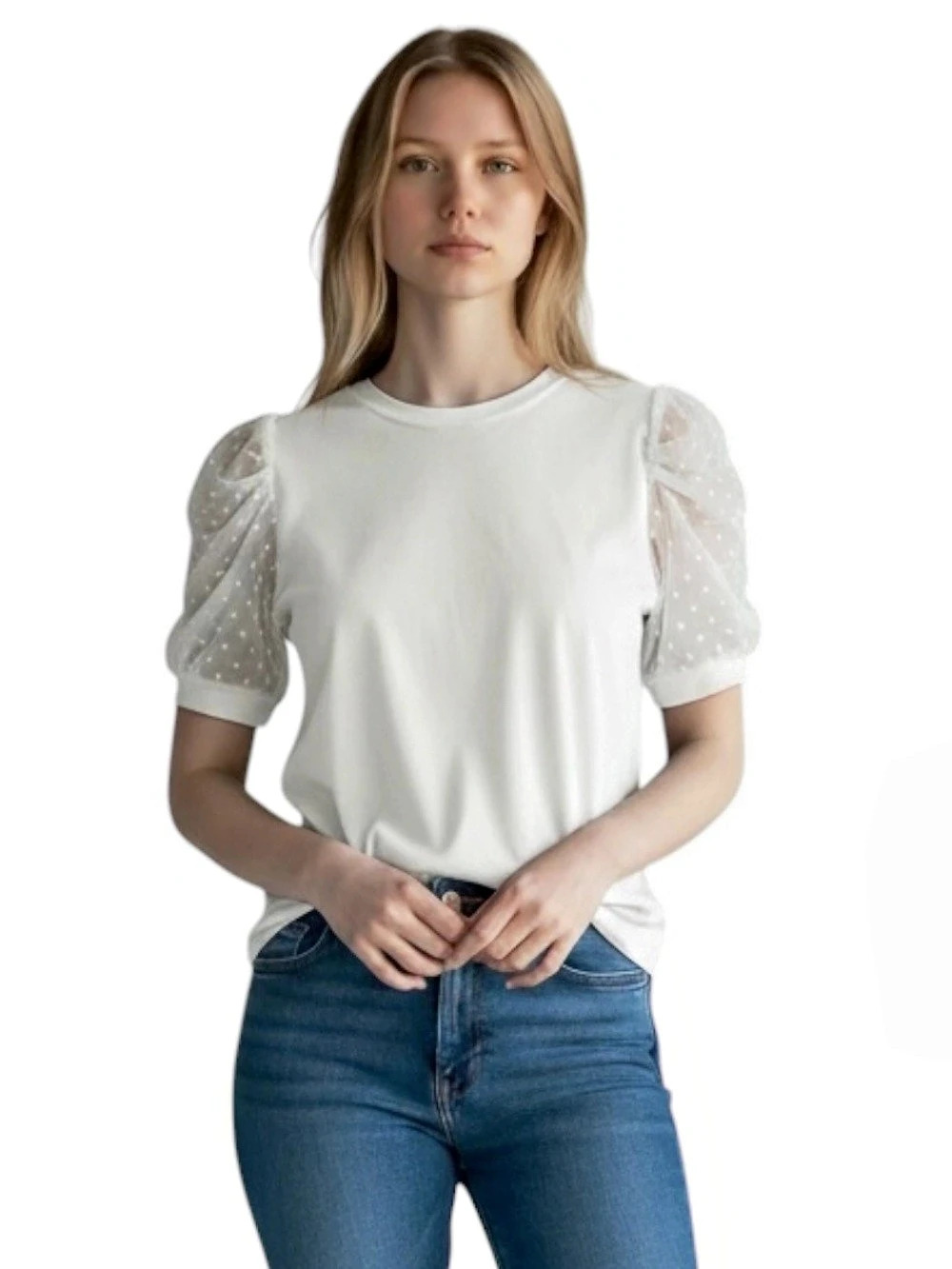 CECE Blouse Puff sleeves Pull over Scoop neck Light cream Medium Like new